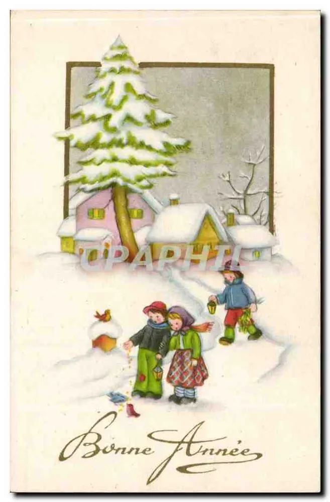 Crianças brincando na neve — aldeia nevada — Photoclip 230 - Frente