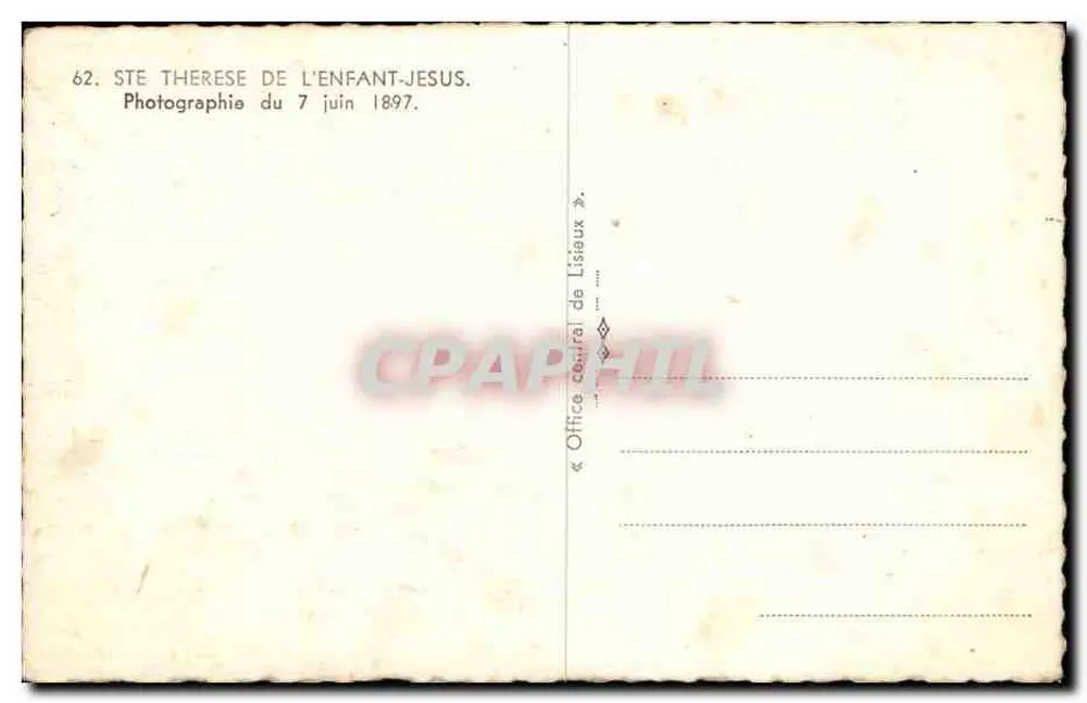 Saint Thérèse des Enfants-Jésus — Photographie vom 7. Juni 1897 — Office central de Lisieux - Rückseite