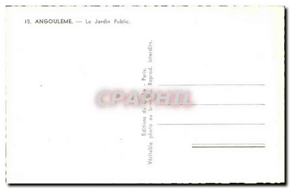 Angoulême — O Jardim Público — Éditions du Globe, Paris - Verso