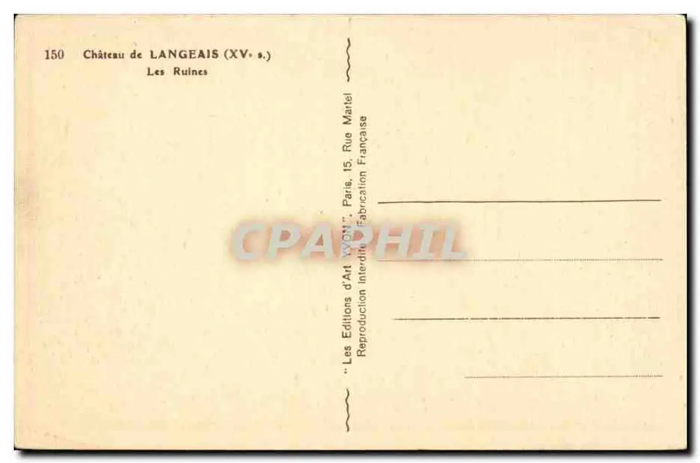 Castelo de Langeais — As Ruínas — Éditions d'Art Lyon - Verso