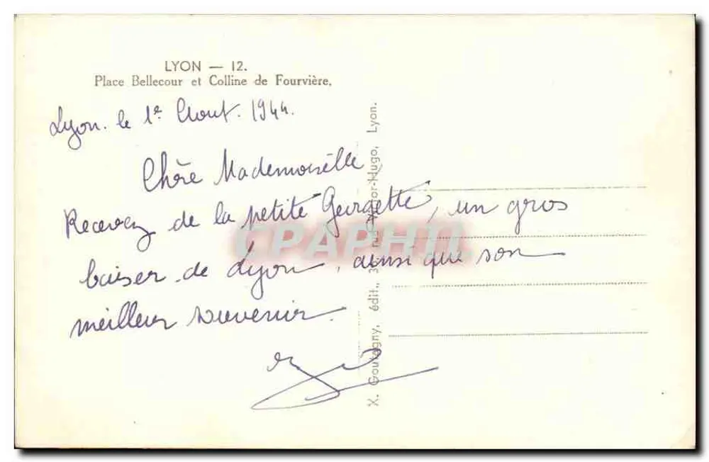 Lyon — Praça Bellecour e Colina de Fourvière — X. Gouagry, editor, Lyon - Verso
