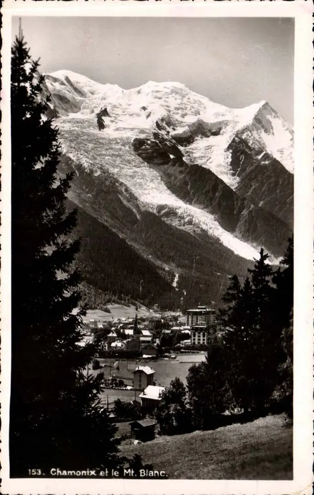 Chamonix e o Mt. Blanc — vista panorâmica — Sociedade Gráfica — Neuchâtel, n° 153 - Frente