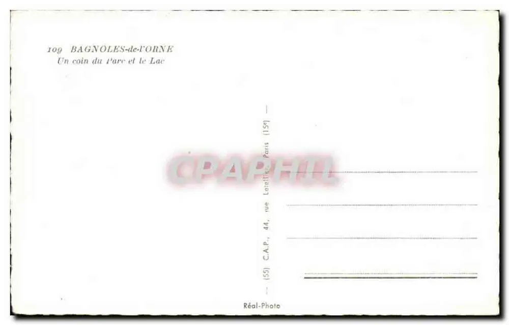 Bagnolles-de-l'Orne — Ein Eckbereich des Parks und des Sees — Réal-Photo - Rückseite