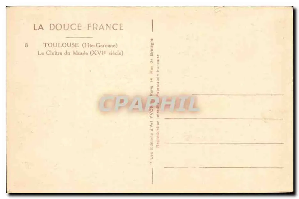 O Claustro do Museu — Toulouse (Hte-Garonne) — Les Éditions d'Art YVON - Verso
