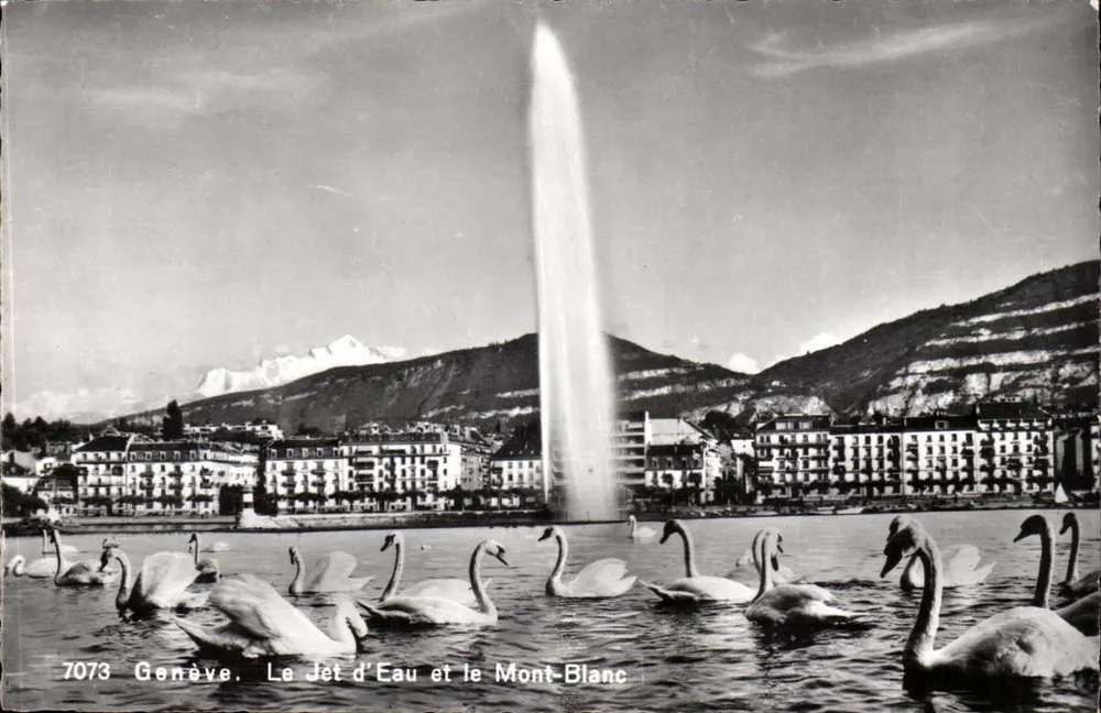 Genf — Der Jet d'Eau und der Mont Blanc — Éditions Jaeger Genf n°7073 - Vorderseite