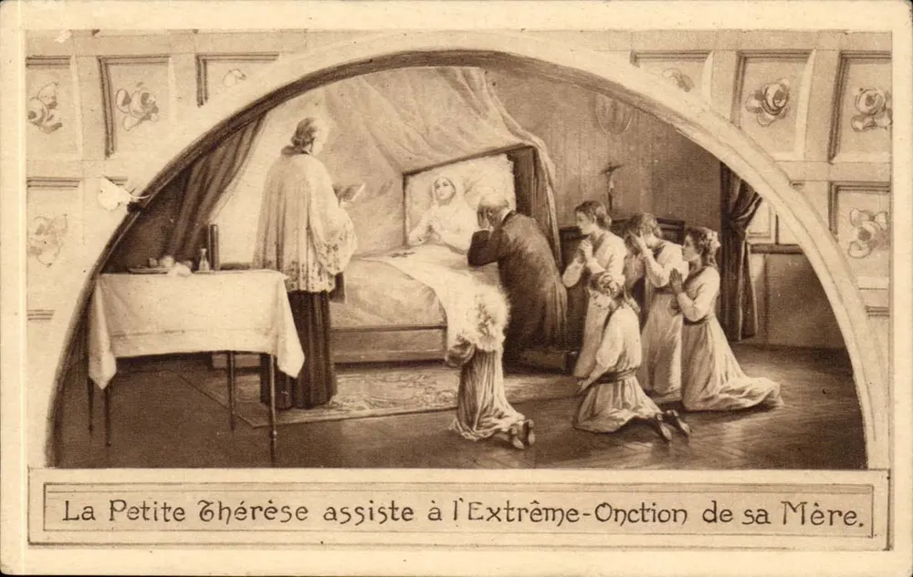 Kleine Thérèse hilft bei den letzten Sakramenten ihrer Mutter — Fresko aus der Kapelle des Kindes Jesu in Alençon - Vorderseite
