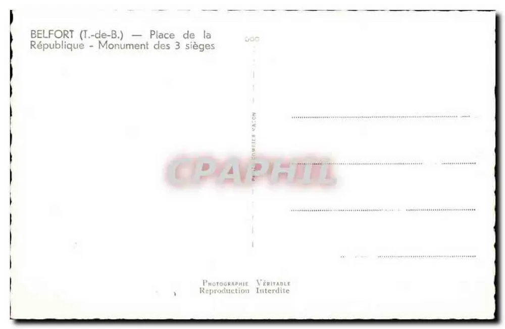 Belfort — Place de la République — Denkmal der 3 Sitzungen — Verlag: Chauz - Rückseite