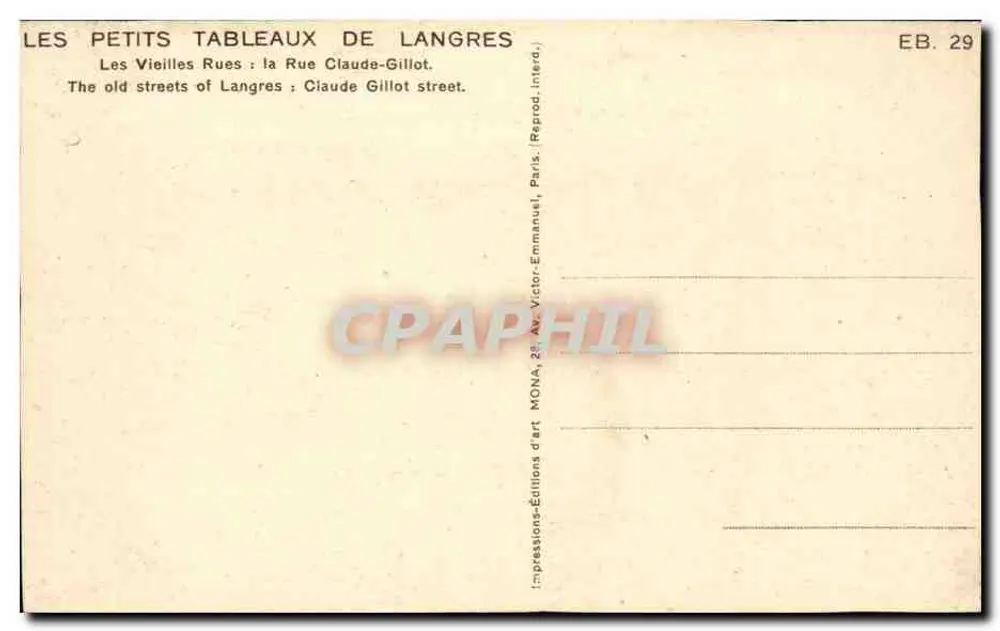 Langres — Die alten Straßen : Rue Claude-Gillot — Éditions Victor-Emmanuel, Paris - Rückseite