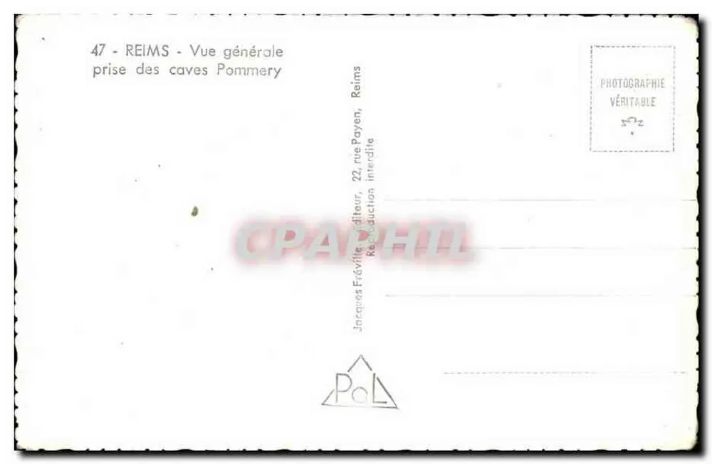 Reims — Allgemeiner Blick von den Pommery-Kellern — Jacques Fréville, Verlag - Rückseite