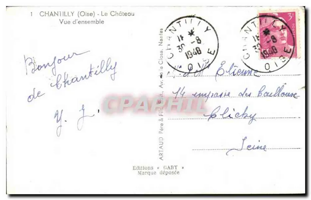 Chantilly (Oise) - O Castelo - Vista geral — Edições Gaby - Verso