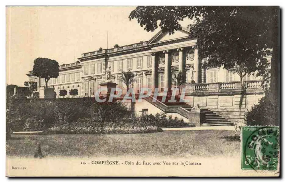 Compiègne — 공원 모퉁이에서 성곽 전망 — Deceillès, 번호 14 - 앞면