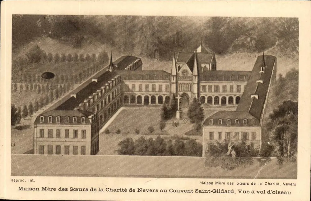 Mutterhaus der Schwestern der Caritas in Nevers oder Convent Saint-Gildard — Vogelperspektive — Reprod. Int. - Vorderseite