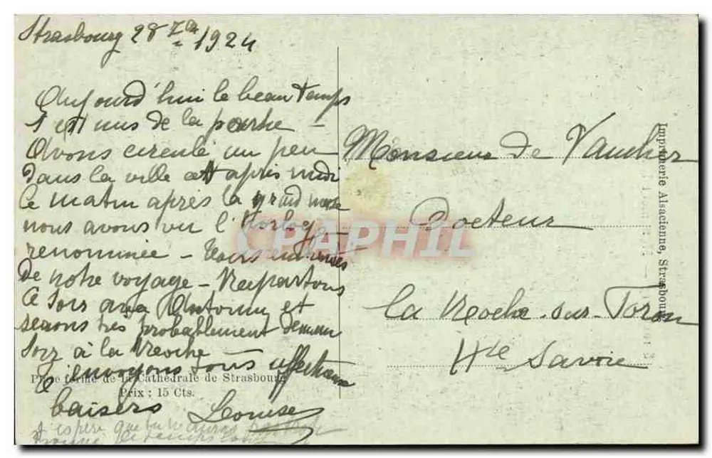 Strasbourg — Monument Kléber — Imprimerie Alsacienne, Strasbourg - Verso