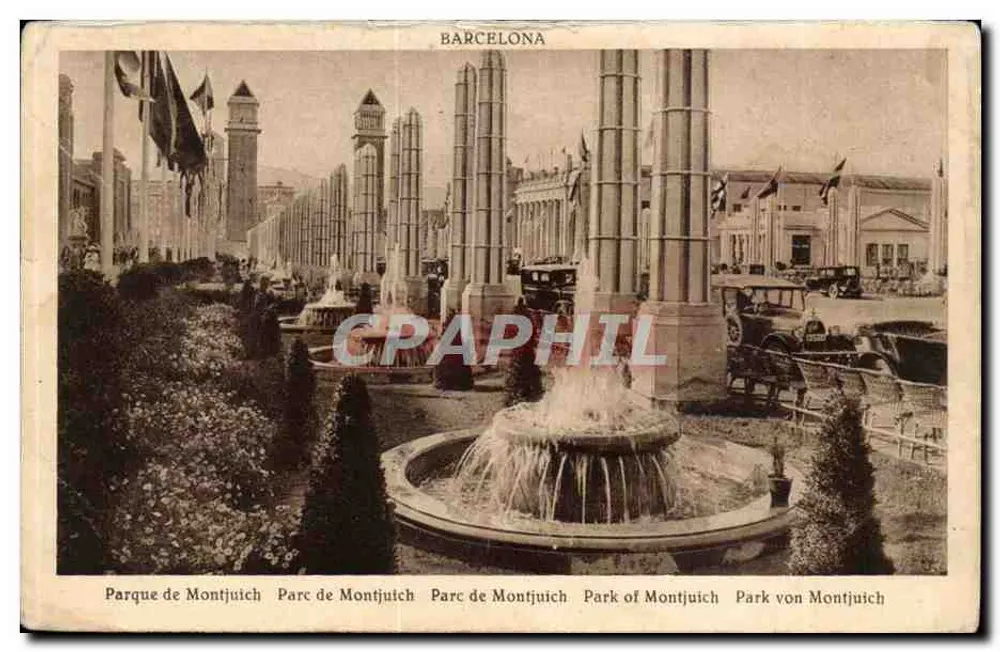 Park von Montjuïch — Internationale Ausstellung von 1929 — unbekannter Verlag, Seriennummer nicht sichtbar - Vorderseite