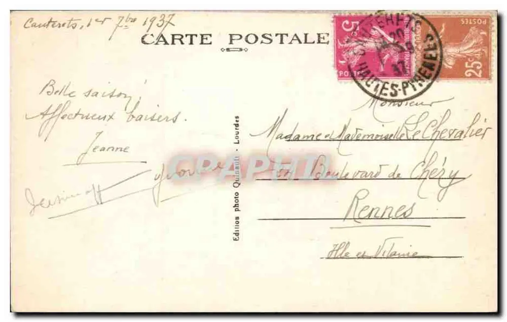 Cauterets — Tal der Raillère und der Cabalíros (Höhe 2.333 m) — Fotoedition Quinault - Loudeac - Rückseite