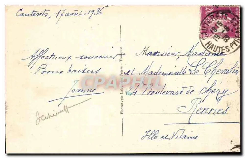 Cauterets — No vale de Lutour — Fototipia Labouche Frères, Toulouse, n°752 - Verso