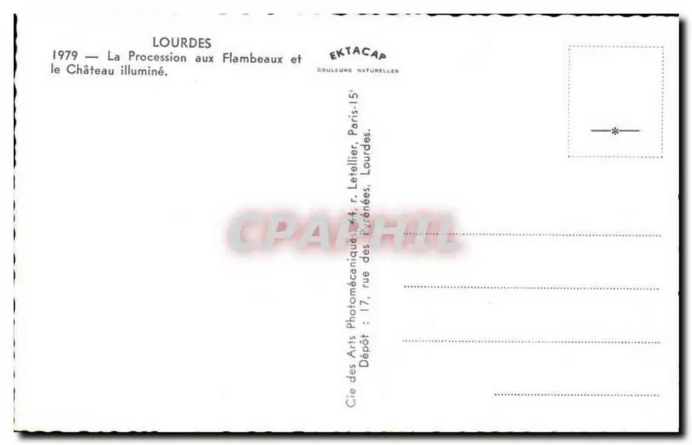 Lourdes — Die Fackelprozession und das beleuchtete Schloss — EKTACAP - Rückseite