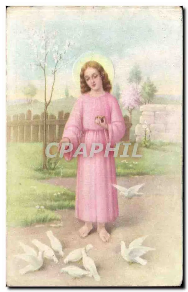 Saint Jean-Baptiste — Kind in rosa Kleid umgeben von Tauben — in Frankreich gedruckt - Vorderseite