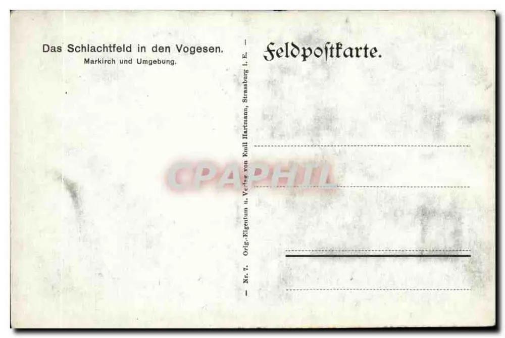 Schlachtfeld von Markkirch — Vogesen — Originalausgabe von Emil Hartmann, Straßburg - Rückseite