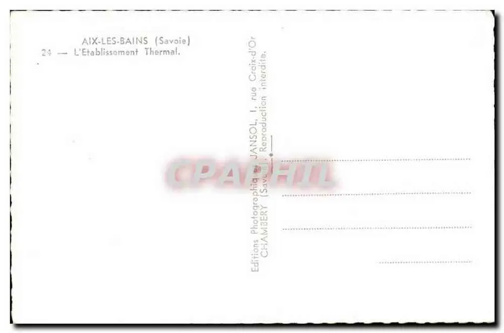 Aix-les-Bains — O Estabelecimento Termal — Éditions Jansol - Verso