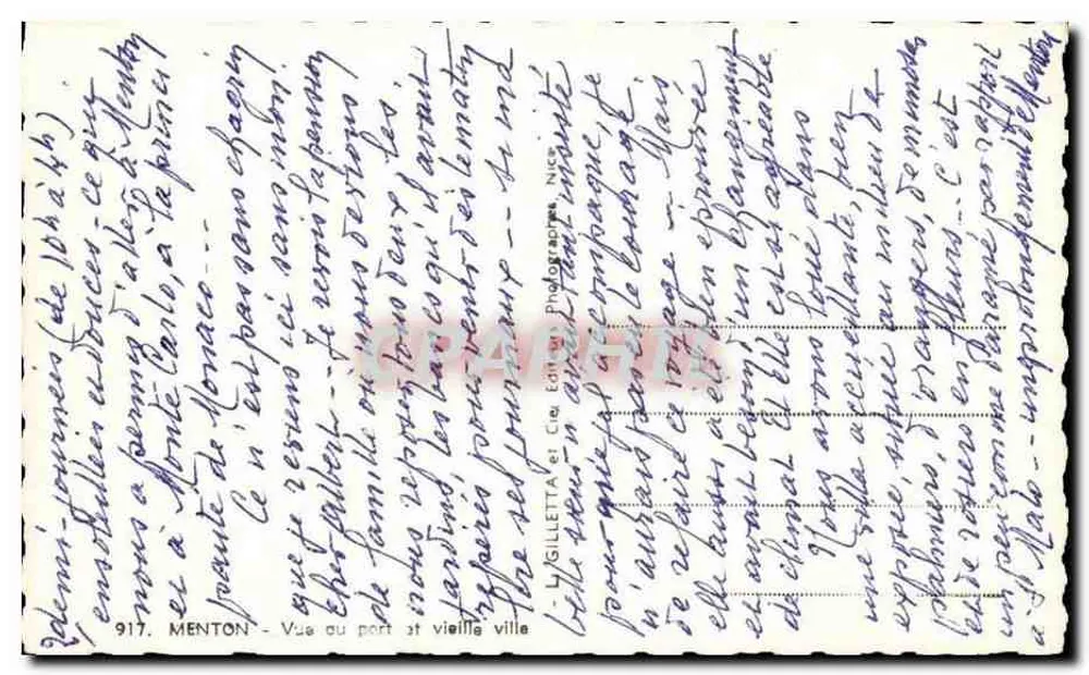 Menton - Ansicht des Hafens und Altstadt — GILLETTE et Cie, Nr. 917 - Rückseite