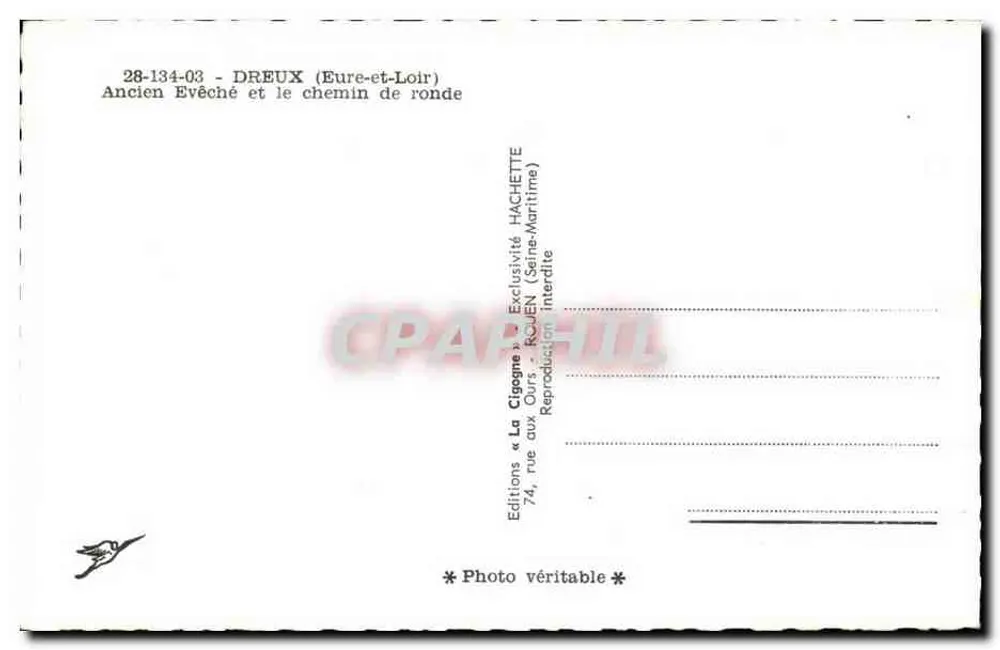 Dreux (Eure-et-Loir) — Ehemaliges Bistum und der Steinweg — Editions « La Cigogne » - Rückseite
