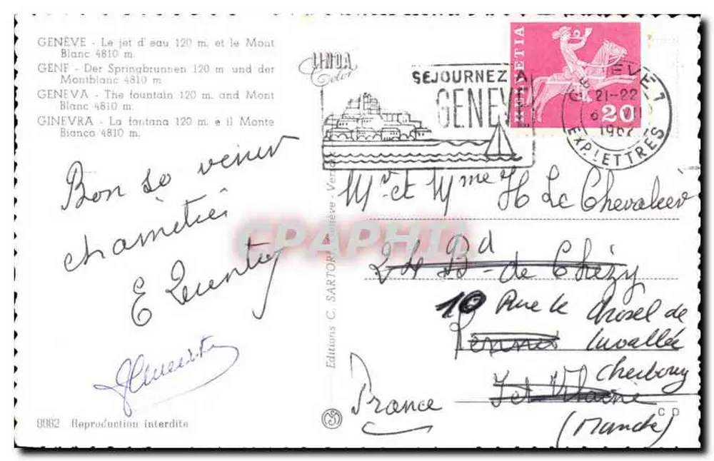 Genf — Jet d'eau und Mont Blanc — Éditions C. Sartor, Nr. 8982 - Rückseite