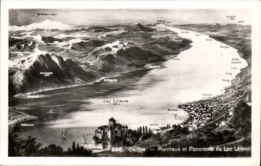 Chillon — Montreux und Panorama des Sees Léman — Éditions J. Chenneut - Vorderseite