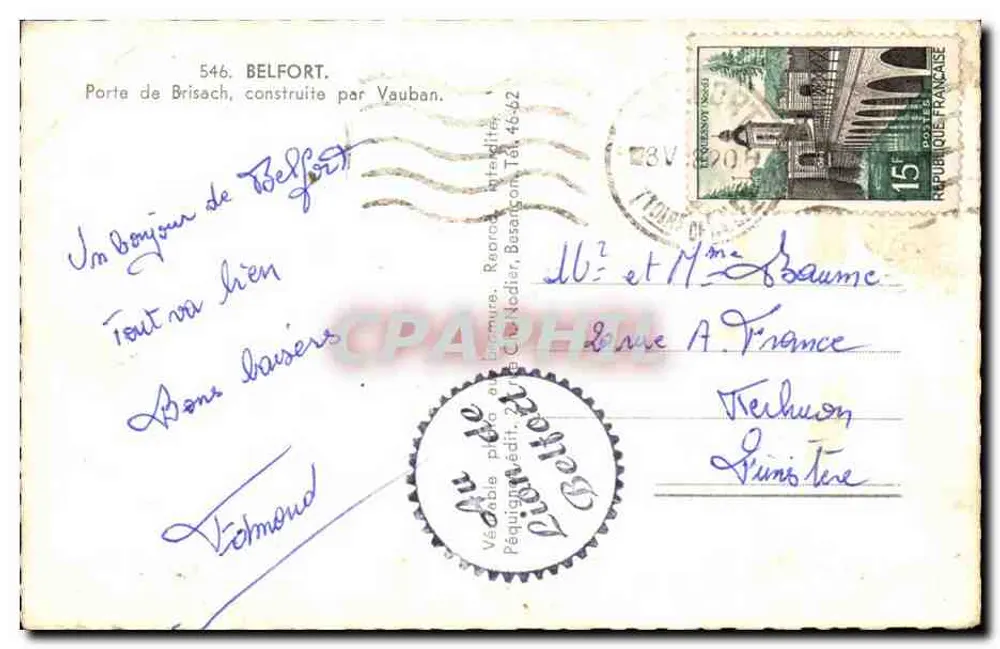 Tor von Brisach — errichtet von Vauban — Verlag Raopondiar, Nr. 546 - Rückseite