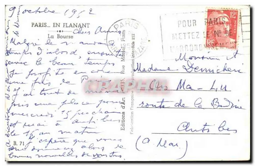 A Bolsa de Paris — vista da fachada com colunas — Éditions d'Art, n° B.71 - Verso