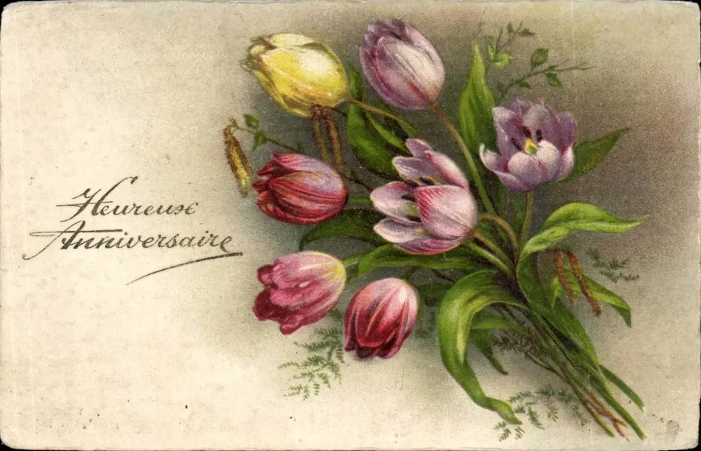 Tulpenbouquet — Geburtstag — Antike Ansichtskarte - Vorderseite