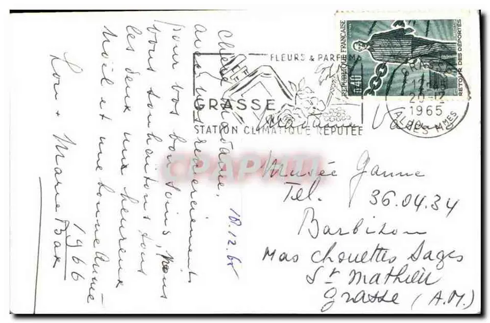 Péridou no Mas de Chouette, Sages — vista de vinhedos e casa — Grasse, 1965 - Verso
