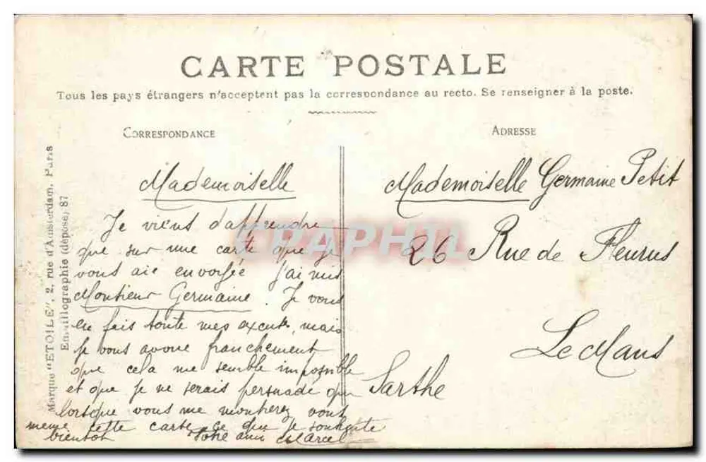 Auxerre — Ansicht vom Turm Saint-Germain — Verlag: En lithographie, Paris - Rückseite