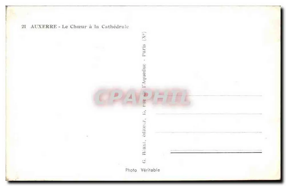 Auxerre - O Coro na Catedral — G. Riau, editor, Paris - Verso