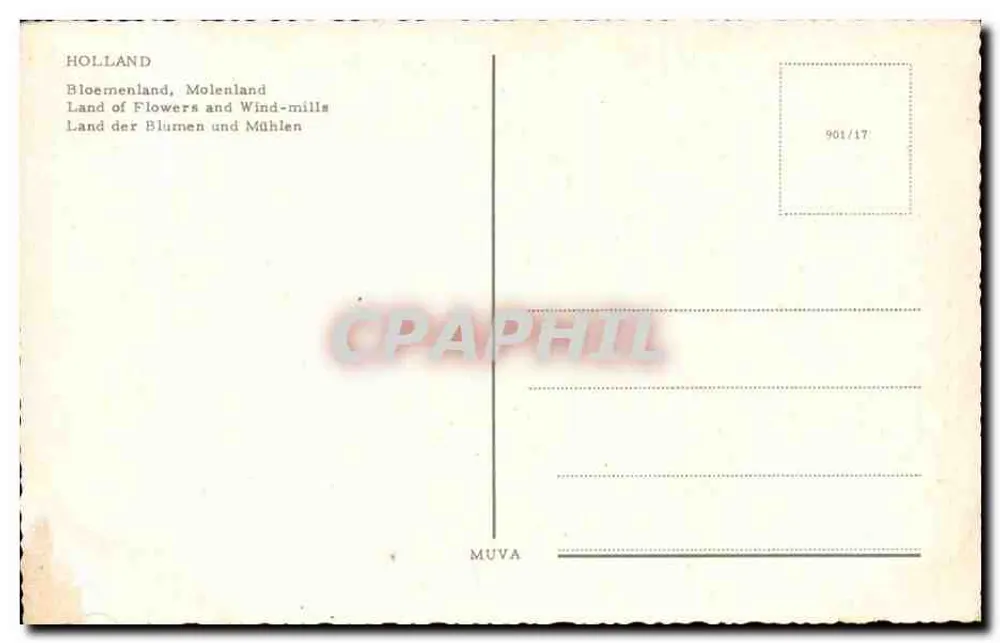 Holländisches Landschaftsbild — Windmühle und Tulpenfelder — Verlag MUVA, Nr. 901/17 - Rückseite