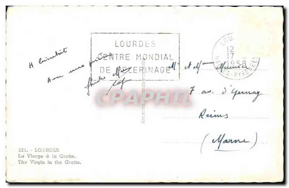 A Virgem na Gruta — Lourdes — n°321 - Verso