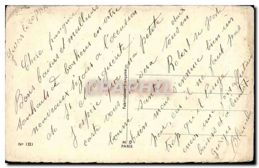 Blumen und Hacke — Frohe Geburtstagsfeier — Französische Herstellung, Nr. 1321 - Rückseite