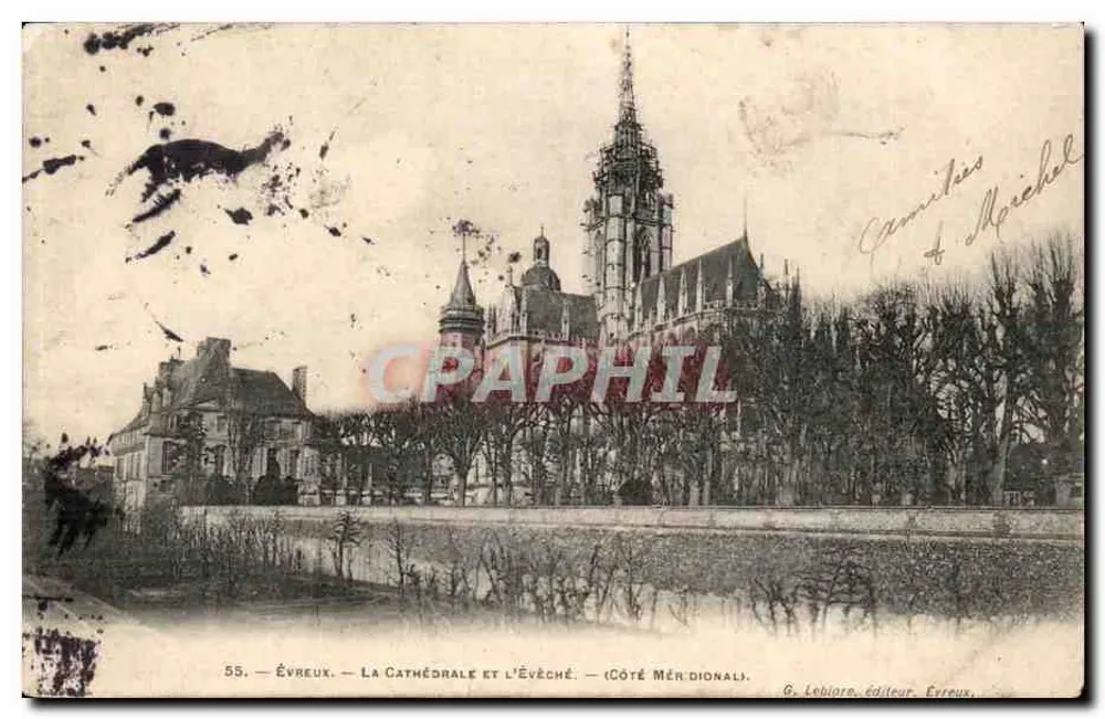 Évreux — Die Kathedrale und das Bischofsschloss — Südseite — G. Lebigné, Verleger, Évreux - Vorderseite