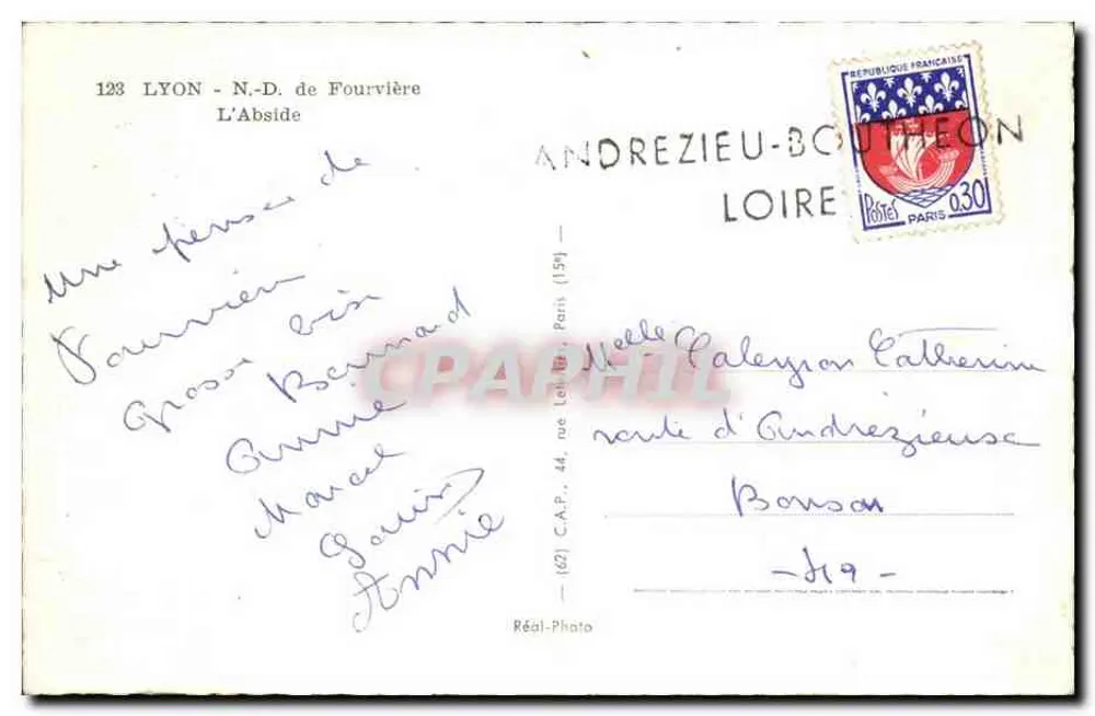 Abadia de Fourvière — Lyon — editor C.A.P. n°123 - Verso