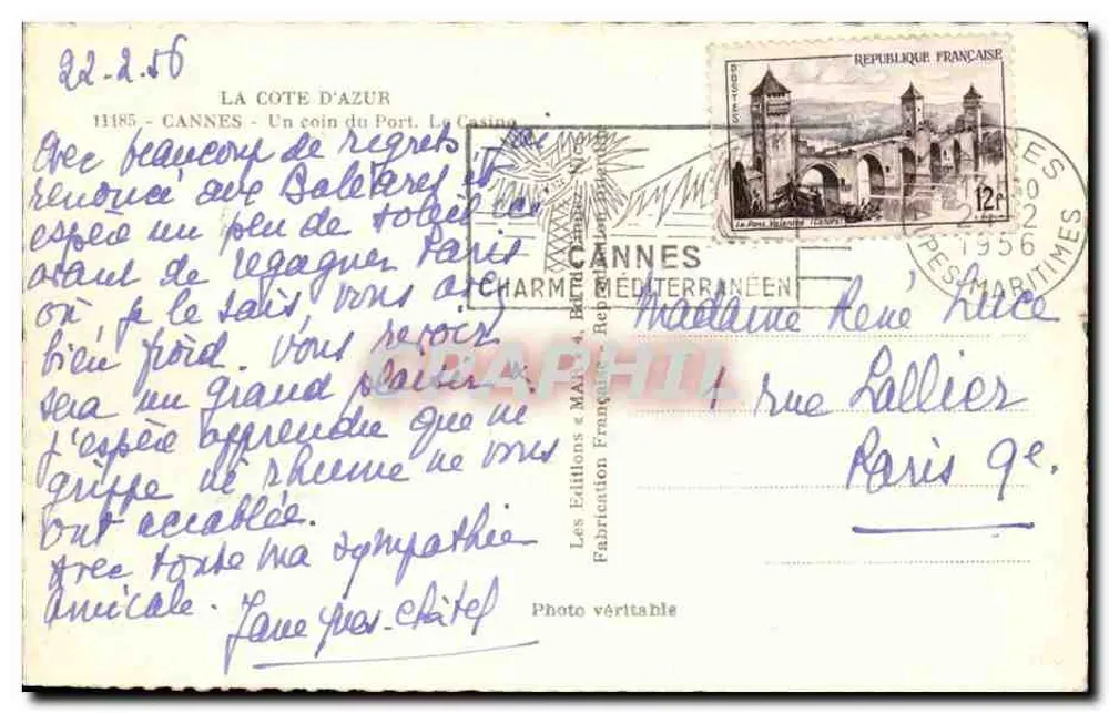 Cannes - Das Kasino — Les Éditions Françaises Méditerranéennes, n° 11185 - Rückseite
