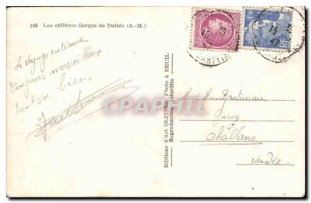 As famosas Gorges de Daluis (A.-M.) — Edições de Arte Olaya — n° 166 - Verso