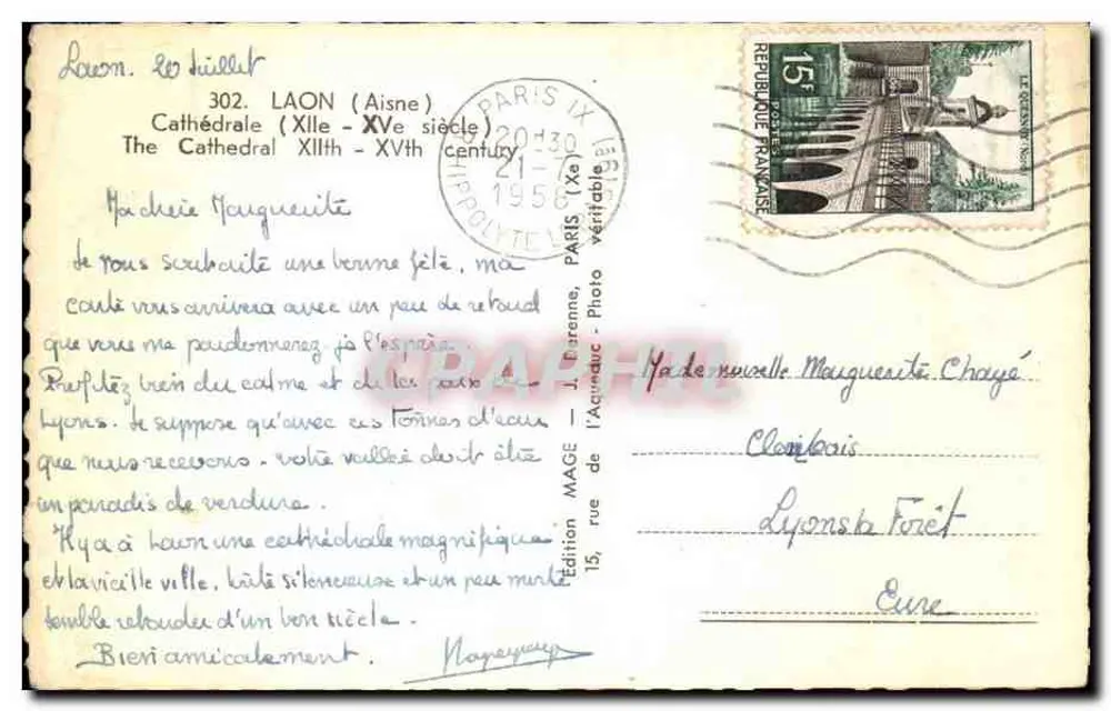 Laon — Catedral (século XII-XV) — Edição MAGE - Verso