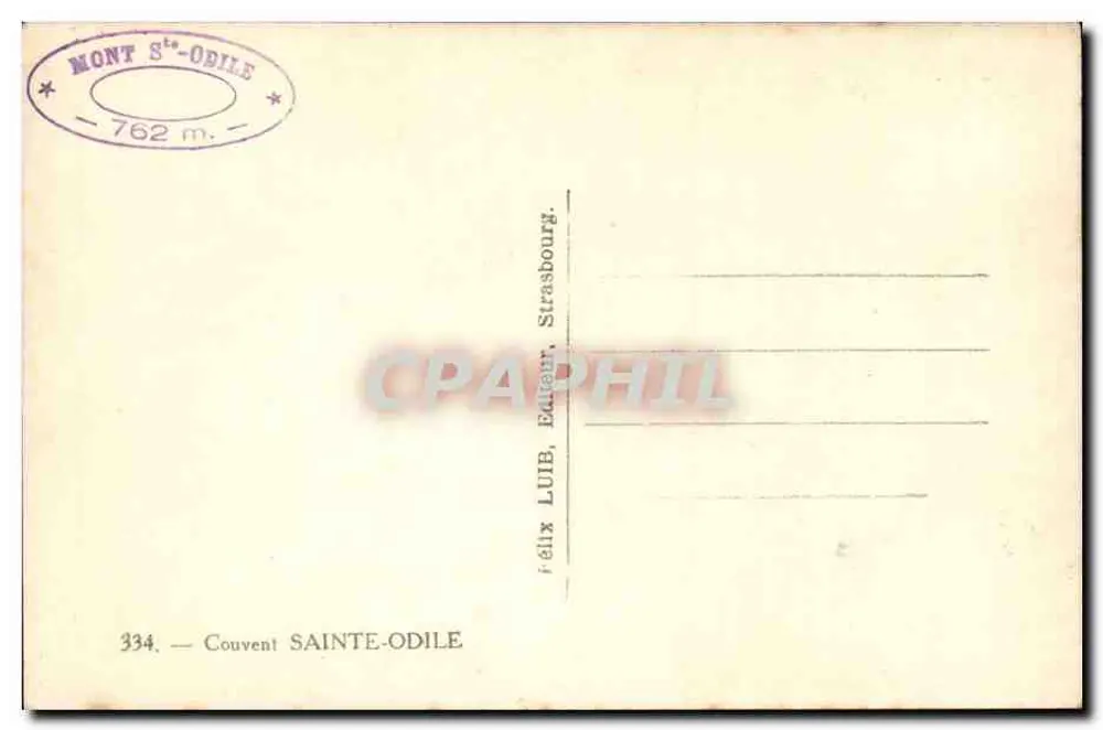 Monte Santa Odile — Convento Santa Odile — editor Félix Lüib, Strasbourg - Verso