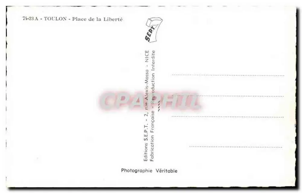 Place de la Liberté — Toulon — Edições S.E.P.T. - Nice - Verso
