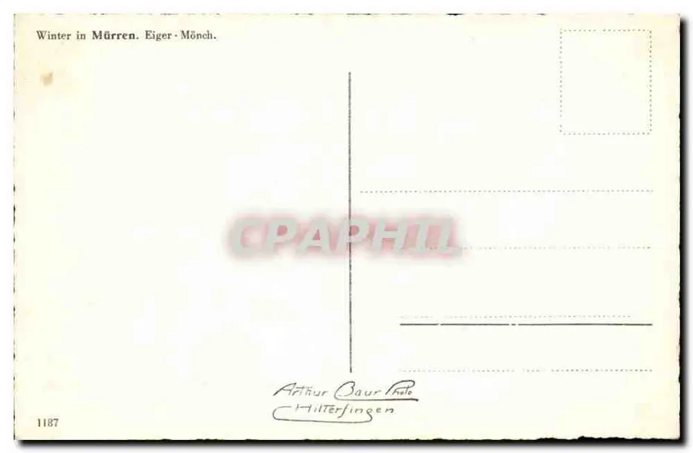 Inverno em Mürren — Eiger-Mönch — Arthur Caur Pub, Hilterfingen, n° 1187 - Verso