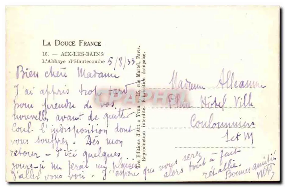 Die Abtei Hautecombe — Aix-les-Bains — Verlag Y. Wong - Rückseite
