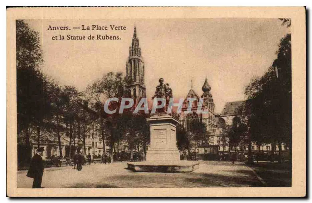 Anvers — La Place Verte y la Estatua de Rubens — Editor anónimo, número de serie no visible - Anverso