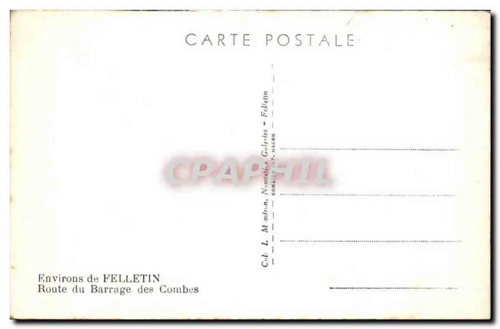 Arredores de Felletin — Estrada do Barragem dos Combès — Impresso por Oim - Verso