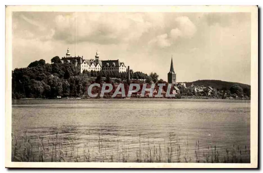 Plön — Ansicht des Schlosses und der Kirche — Photogr. u. Verlag F. Henning, Plön - Vorderseite