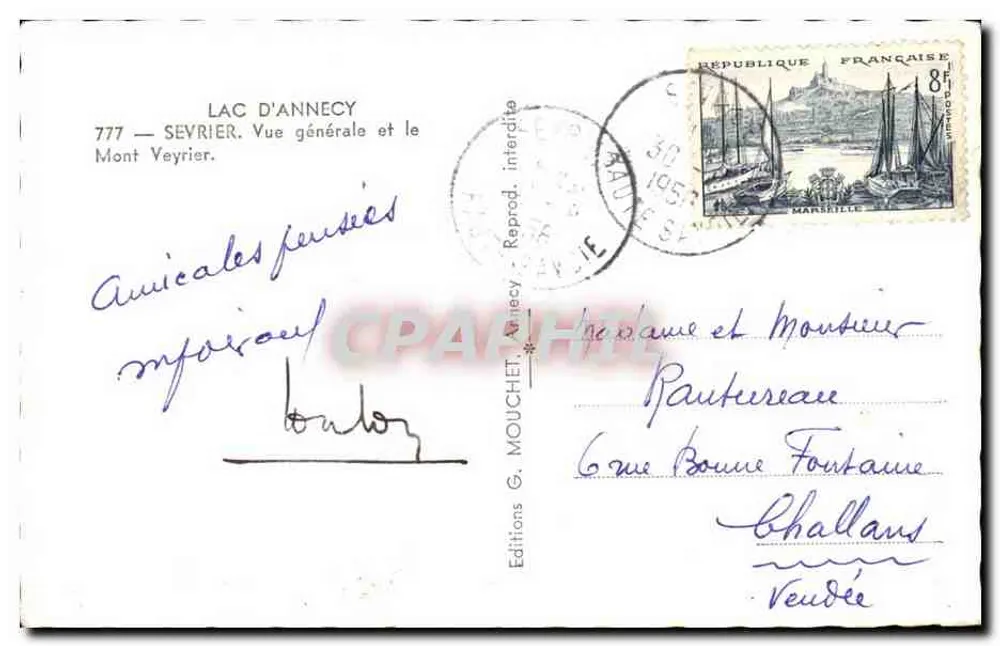 See Annecy — Allgemeiner Blick und Mont Veyrier — Editions G. Mouchet, Annecy, n° 777 - Rückseite